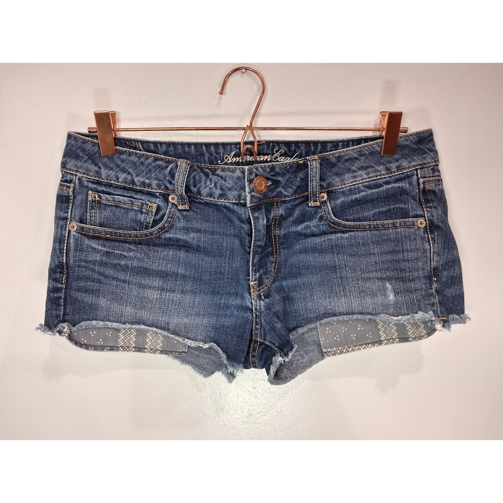 American Eagle Outfitters Y2K Womens Blue Denim Cut Off Shorts Size 8 Frayed Hem
